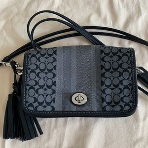 Coach black and silver monogram crossbody